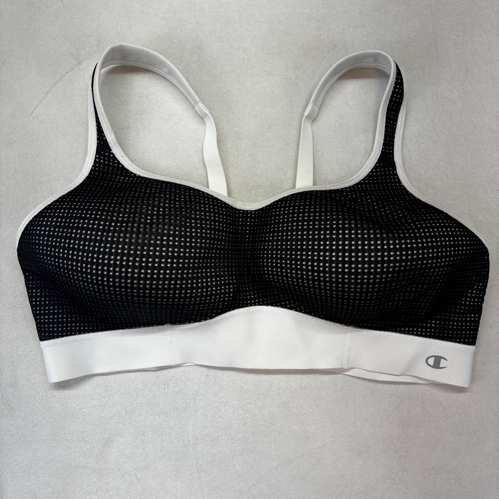 Champion Sports Bra Womens 38D Black White Mesh High Impact Adjustable Straps